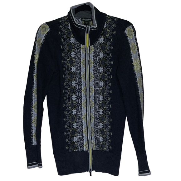 Eddie Bauer Fair Isle Zip Up Size Medium Cardigan Sweater - Picture 1 of 7